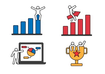 marketing growth little people chart and trophy
