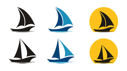 Sailing boat logo set. traditional Sailboat from Asia / Africa. Sailboat on the waves. Vector illustration. 