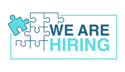 We are hiring banner element -  puzzle jigsaw collecting in thin line - symbol oh HR, hiring, co-working
