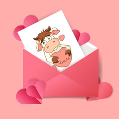 Mail envelopes with valentines in the shape of a heart, letters with declarations of love. Vector illustration.
