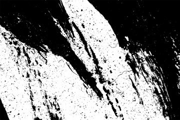 Black and white grunge texture. Black streaks of paint, ink, and dirt. Abstract monochrome background. Pattern of scratches, chips, and wear