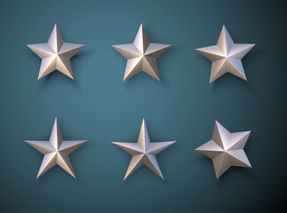 Set of isolated bronze stars on dark blue background.
