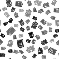 Black Sport training program or fitness plan icon isolated seamless pattern on white background. Vector Illustration.