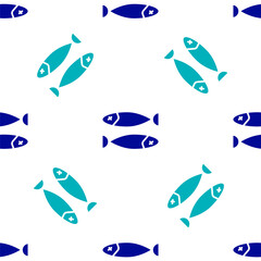 Blue Dried fish icon isolated seamless pattern on white background. Vector Illustration.