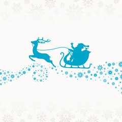 Blauer Weihnachtsschlitten Weihnachtsmann Und Rentier Schweif Schneeflocken Beige