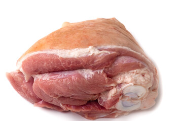 Raw pork knuckle isolated on white background. Close-up.