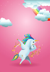 Fototapeta na wymiar unicorn swag pose surrounded by music note