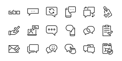 Simple set of message line vector line icons. contains icons such as conversation, SMS, notifications, group chat, and more. Editable stroke. 48x48 pixels perfect, white background