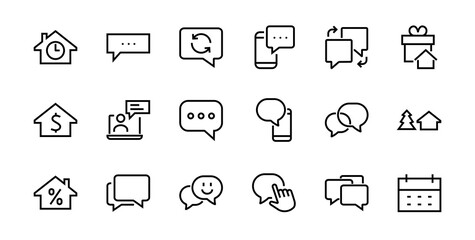 Simple set of message line vector line icons. contains icons such as conversation, SMS, notifications, group chat, and more. Editable stroke. 48x48 pixels perfect, white background