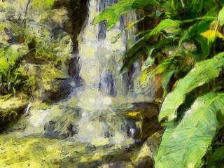 waterfall Illustrations creates an impressionist style of painting.