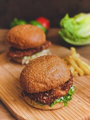 hamburger with fries