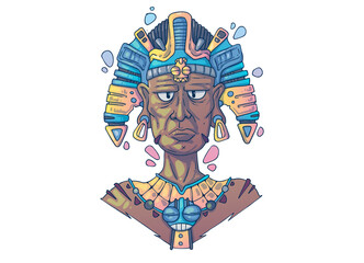 Ancient Mayan priest. Creative cartoon illustration. Picture for print, advertising, applications and T-shirt print.