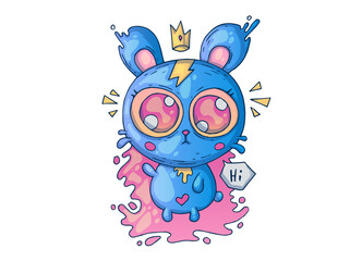 Cute blue bear with big eyes. Creative cartoon illustration. Picture for print, advertising, applications and T-shirt print.