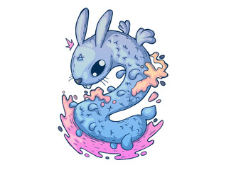 Long rabbit. Creative cartoon illustration. Picture for print, advertising, applications and T-shirt print.