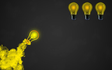 launch your business, idea, creativity concept, with conceptuel light bulbs illustration on chalkboard rustic background 