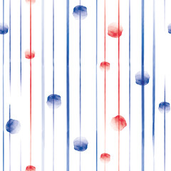 Vector red blue lines stripes dots seamless pattern