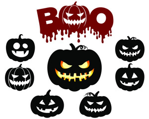 Set of pumpkin silhouettes isolated on white. Vector illustration.