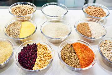 Seeds, beans and cereals in store