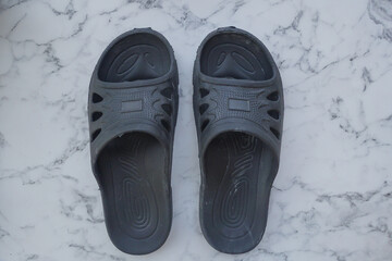 Men's rubber Slippers, top view, black