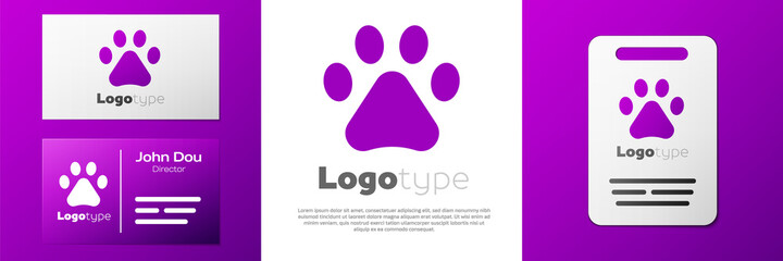 Logotype Paw print icon isolated on white background. Dog or cat paw print. Animal track. Logo design template element. Vector.