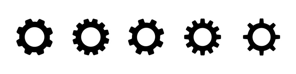 gear wheel black vector icon. cogwheel configuration set on white background. mechanical technical work worked power sign. cog wheel symbol