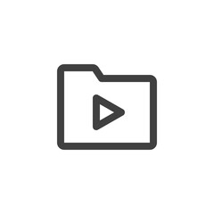 Media file folder line icon. linear style sign for mobile concept and web design. Play archive folder outline vector icon. Symbol, logo illustration. Vector graphics