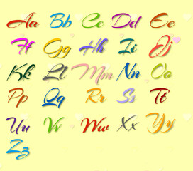 Colored alphabet on a yellow background