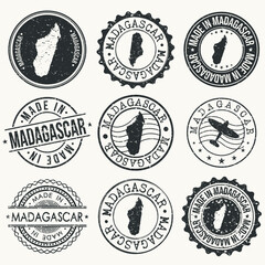 Madagascar Set of Stamps. Travel Stamp. Made In Product. Design Seals Old Style Insignia. - obrazy, fototapety, plakaty