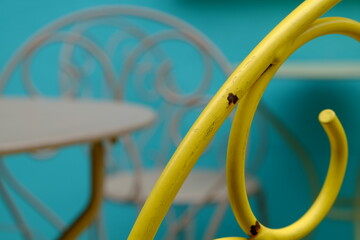 close up of metal chairs - 387151987