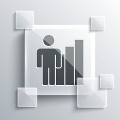 Grey Productive human icon isolated on grey background. Idea work, success, productivity, vision and efficiency concept. Square glass panels. Vector.