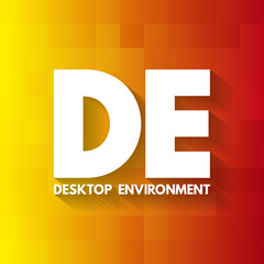 DE - Desktop Environment acronym, technology concept background