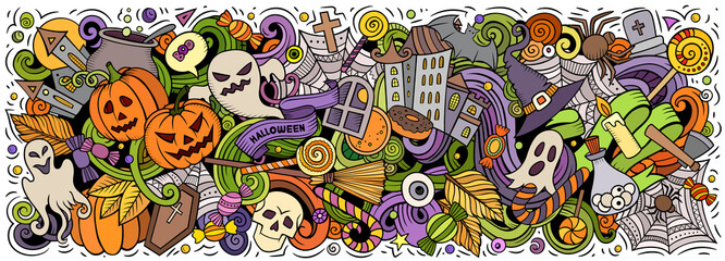 Obraz premium Happy Halloween hand drawn cartoon doodles illustration.