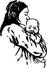 Vector illustration of mother and baby
