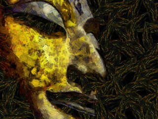 Ancient statues Asian art style Illustrations creates an impressionist style of painting.