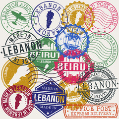 Naklejka premium Beirut Lebanon Set of Stamps. Travel Stamp. Made In Product. Design Seals Old Style Insignia.