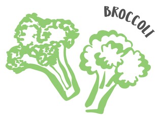 Set of 2 Broccoli hand painted with ink brush isolated on white background