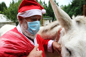 Santa Claus with mask and donkey