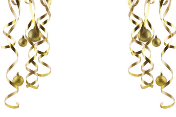 Christmas background, new year. Christmas balls and streamers on a white background