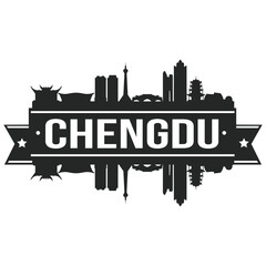 Chengdu China Skyline Silhouette City Vector Design Art Stencil.