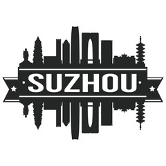 Suzhou China Skyline Silhouette City Vector Design Art Stencil.