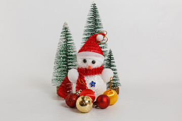 Christmas decoration with pine on white background,The concept celebration in the Christmas Festival and Happy new year