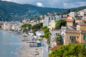 Landscape of Alassio bay from Aurelia, in a sunny day