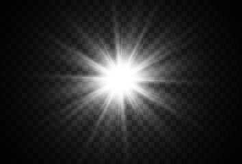 Bright beautiful star.Vector illustration of a light effect on a transparent background.	
