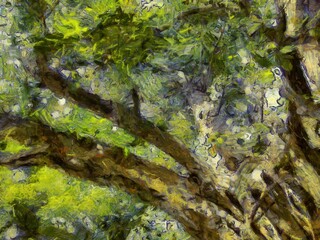 A big tree trunk landscape Illustrations creates an impressionist style of painting.