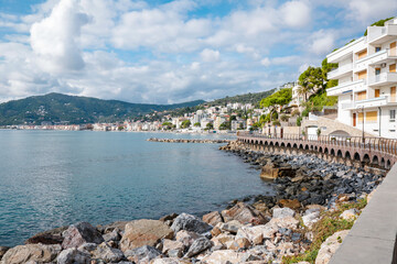 Landscape of Alassio bay from Aurelia, in a sunny day