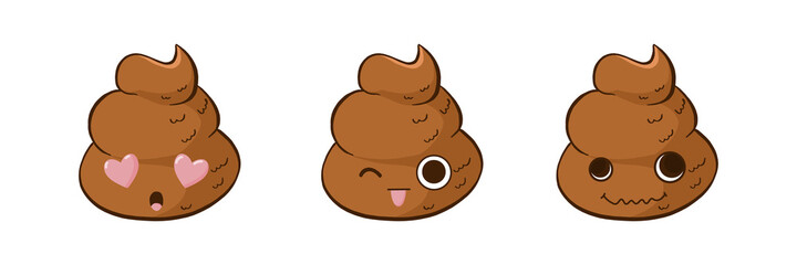 Funny poop emoji vector set