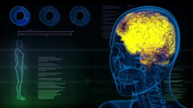 Neuroscience - concept of mental neural impulses in human brain, mentsl disorders concept - UHD 4K 60fps medical background animation