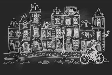 Vector sketch of Traditional architecture in the town of Bruges (Brugge), Belgium