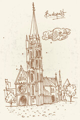 vector sketch of St. Matthias Church in Budapest, Hungary.