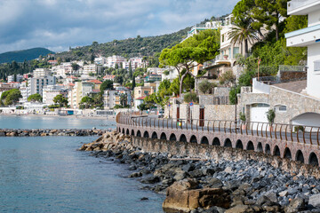 Landscape of Alassio bay from Aurelia, in a sunny day